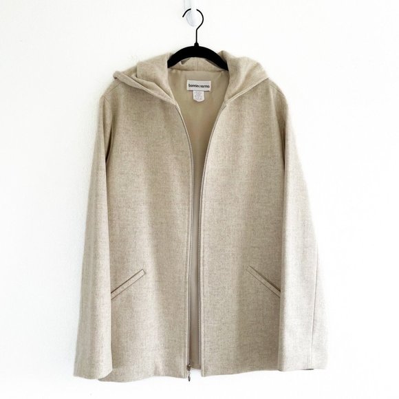 Bonnie & Norma Wool Blend Size Medium Full Zip Hooded Jacket Neutral Tan Vintage - Picture 1 of 13